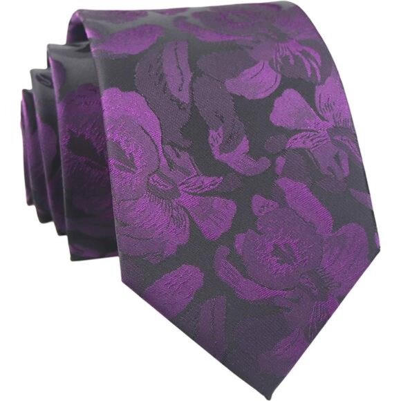 Other - Men's Tie Cravat Jacquard Luxury Small Floral Pattern Wedding Plum Purple